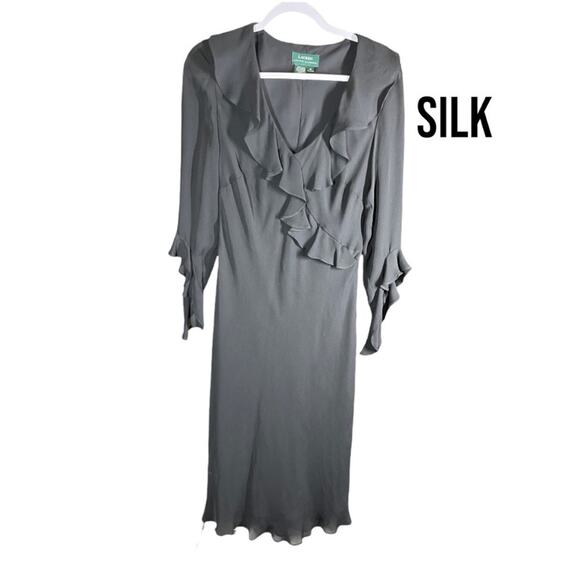 Lauren Ralph Lauren Dresses & Skirts - Lauren Ralph Lauren SILK Black Ruffle Dress Bell Sleeve Sheer 8 whimsigoth witch